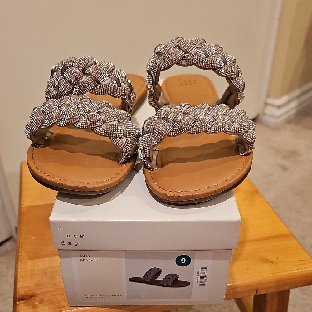 A New Day Silver Braided Sandals
